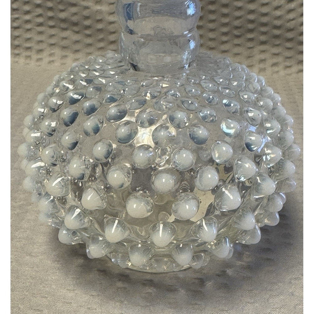Vintage Opalescent Glass Hobnail Vase Clear Milk Glass Moonstone No Stopper READ - Picture 5 of 11